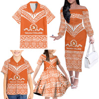 Personalised Tonga Tailulu College Family Matching Off The Shoulder Long Sleeve Dress and Hawaiian Shirt Tongan Kupesi Pattern