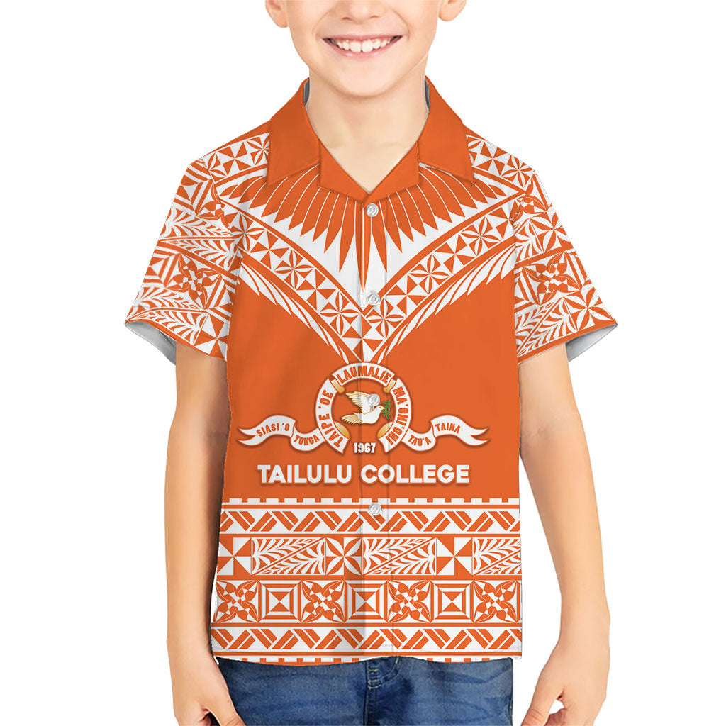 Personalised Tonga Tailulu College Family Matching Off Shoulder Maxi Dress and Hawaiian Shirt Tongan Kupesi Pattern LT05 Son's Shirt Orange - Polynesian Pride