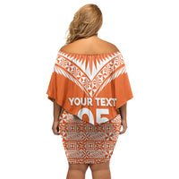 Personalised Tonga Tailulu College Family Matching Off Shoulder Short Dress and Hawaiian Shirt Tongan Kupesi Pattern LT05 - Polynesian Pride