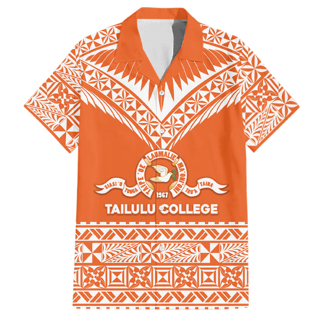 Personalised Tonga Tailulu College Family Matching Tank Maxi Dress and Hawaiian Shirt Tongan Kupesi Pattern LT05 Dad's Shirt - Short Sleeve Orange - Polynesian Pride