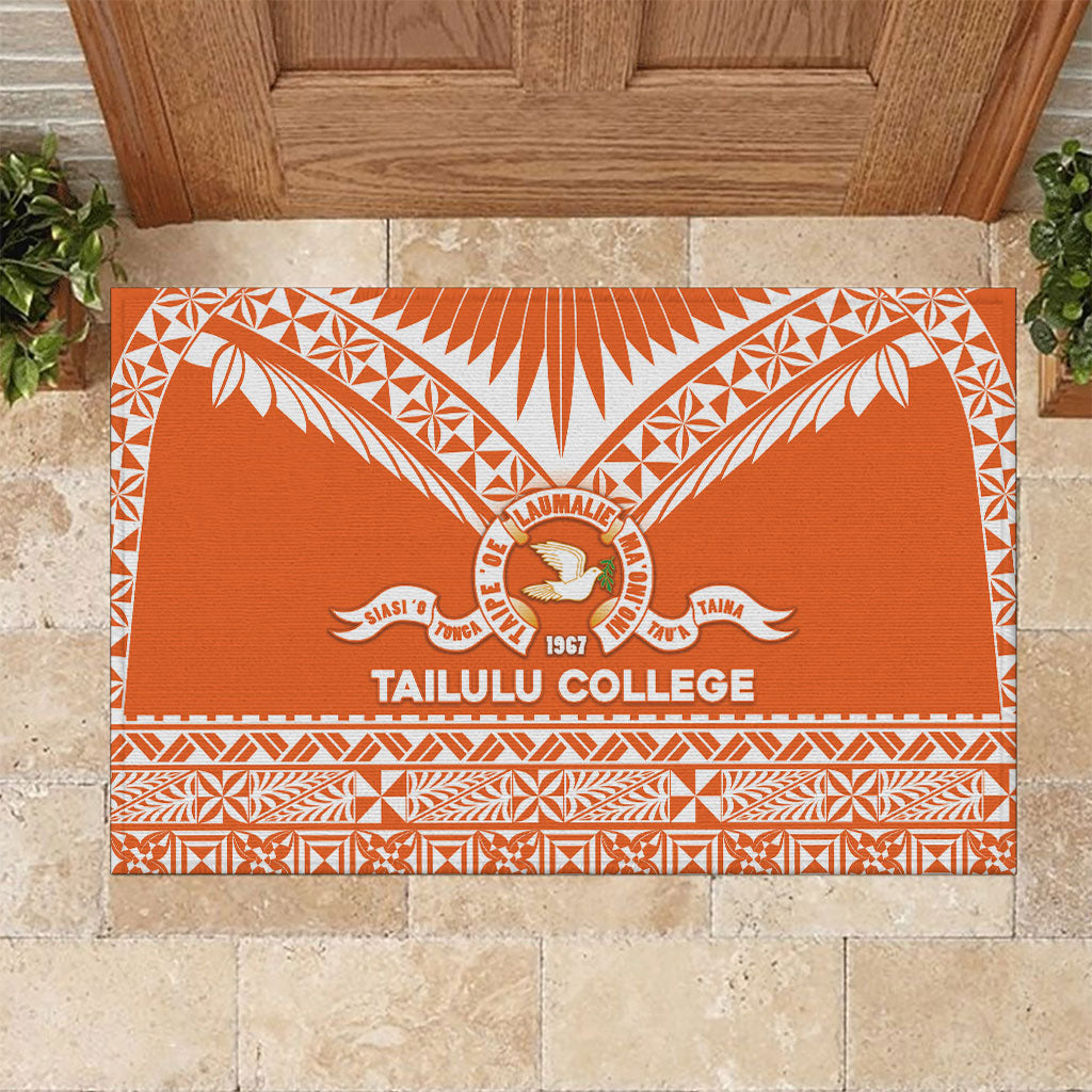 Tonga Tailulu College Rubber Doormat Tongan Kupesi Pattern LT05 Orange - Polynesian Pride