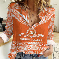 Personalised Tonga Tailulu College Women Casual Shirt Tongan Kupesi Pattern LT05 Female Orange - Polynesian Pride