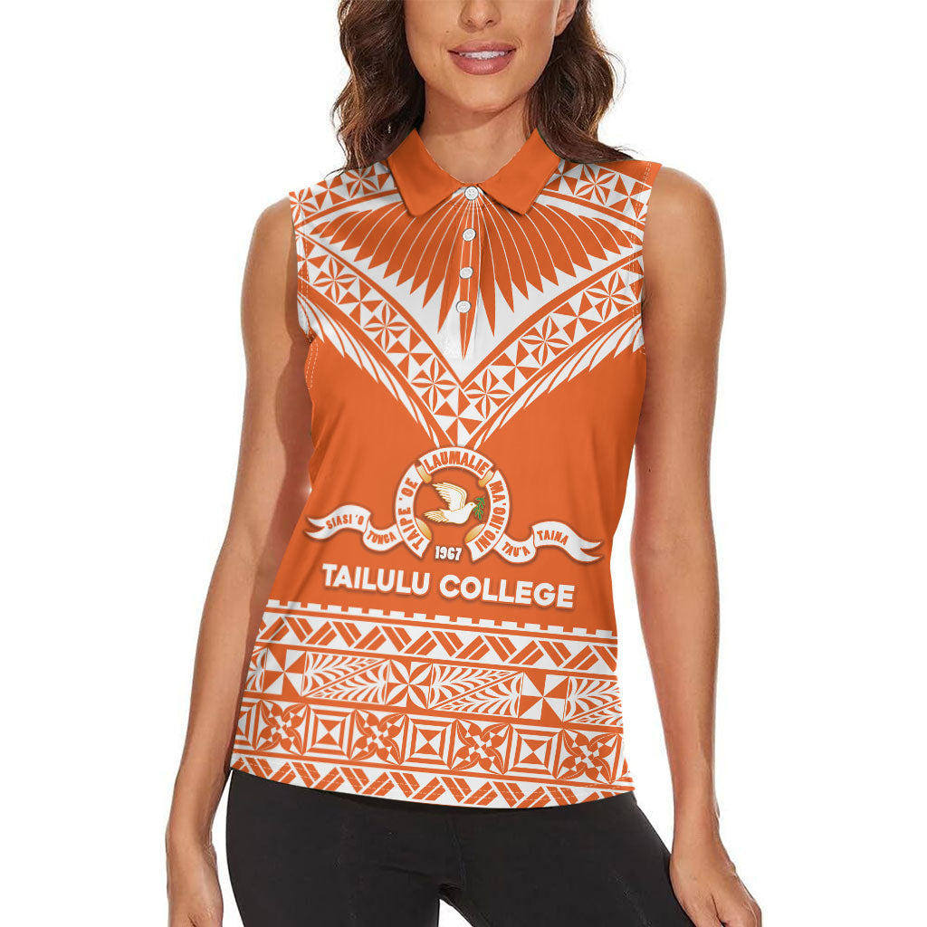 Personalised Tonga Tailulu College Women Sleeveless Polo Shirt Tongan Kupesi Pattern LT05 - Polynesian Pride