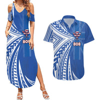 Personalised Hawaii 808 Couples Matching Summer Maxi Dress and Hawaiian Shirt Unique Style LT05 Blue - Polynesian Pride