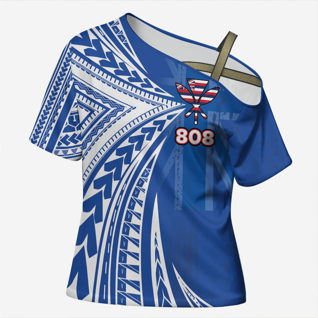 Personalised Hawaii 808 Cross Shoulder Shirt Unique Style LT05 Female Blue - Polynesian Pride