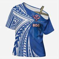 Personalised Hawaii 808 Cross Shoulder Shirt Unique Style LT05 Female Blue - Polynesian Pride