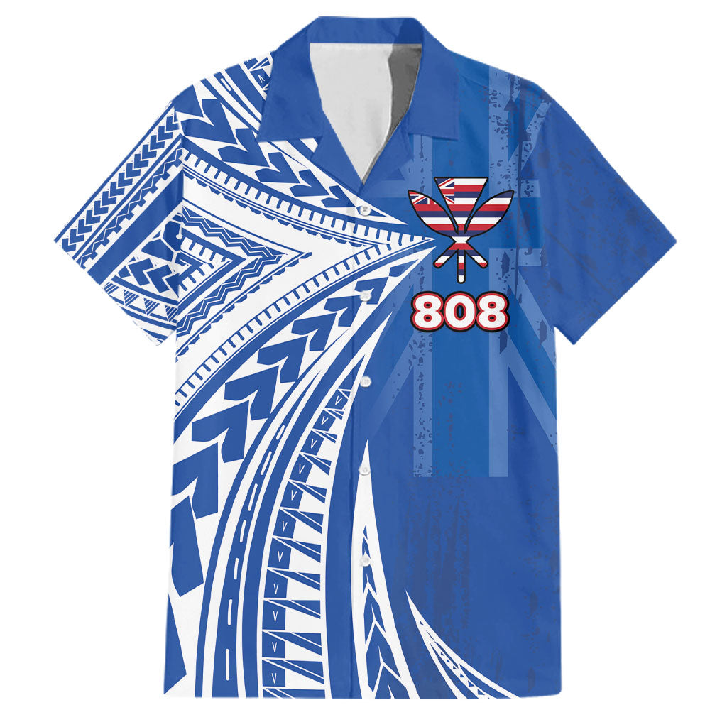 Personalised Hawaii 808 Family Matching Long Sleeve Bodycon Dress and Hawaiian Shirt Unique Style LT05 Dad's Shirt - Short Sleeve Blue - Polynesian Pride