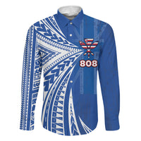 Personalised Hawaii 808 Family Matching Long Sleeve Bodycon Dress and Hawaiian Shirt Unique Style LT05 Dad's Shirt - Long Sleeve Blue - Polynesian Pride