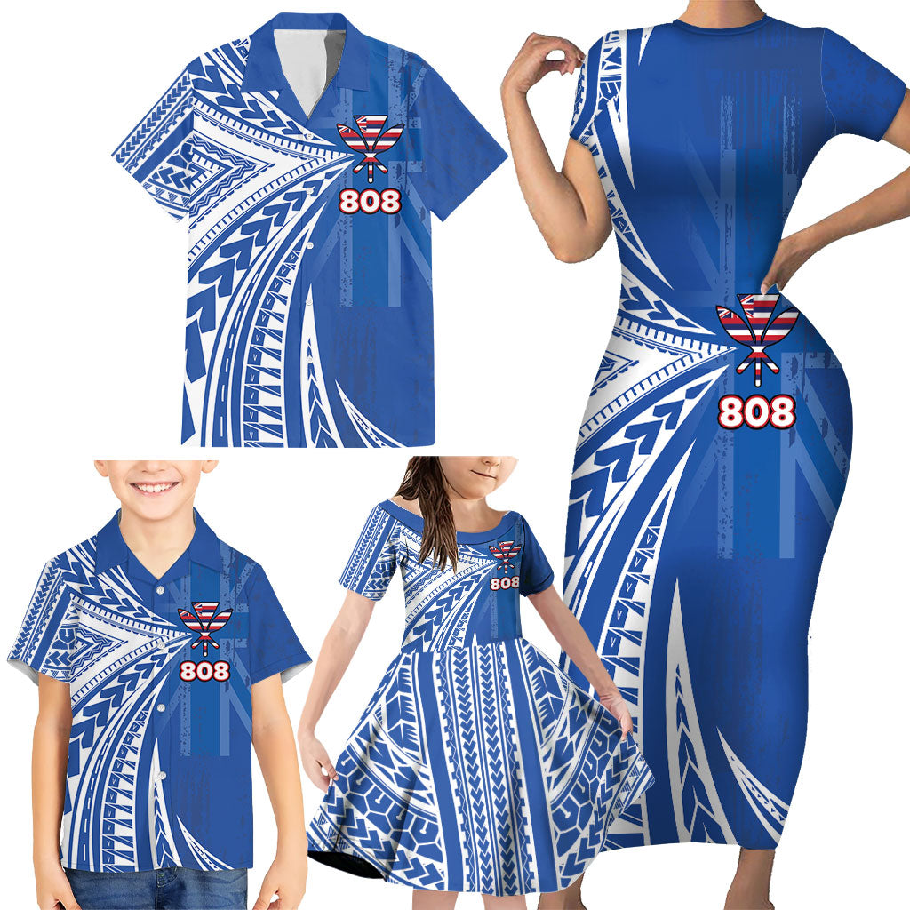 Personalised Hawaii 808 Family Matching Short Sleeve Bodycon Dress and Hawaiian Shirt Unique Style LT05 - Polynesian Pride