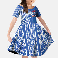 Personalised Hawaii 808 Family Matching Summer Maxi Dress and Hawaiian Shirt Unique Style LT05 Daughter's Dress Blue - Polynesian Pride