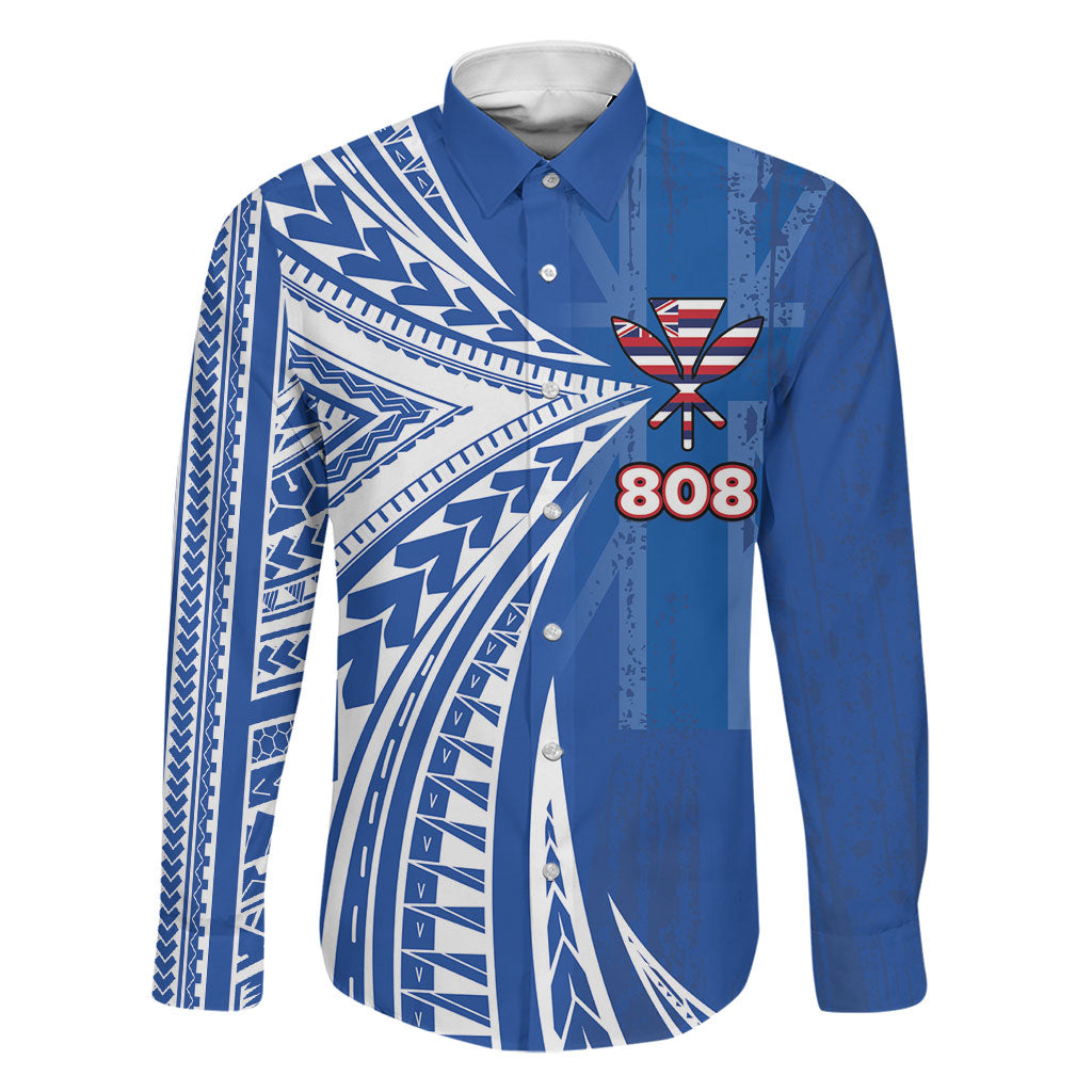 Personalised Hawaii 808 Family Matching Summer Maxi Dress and Hawaiian Shirt Unique Style LT05 Dad's Shirt - Long Sleeve Blue - Polynesian Pride