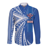 Personalised Hawaii 808 Long Sleeve Button Shirt Unique Style LT05 Unisex Blue - Polynesian Pride
