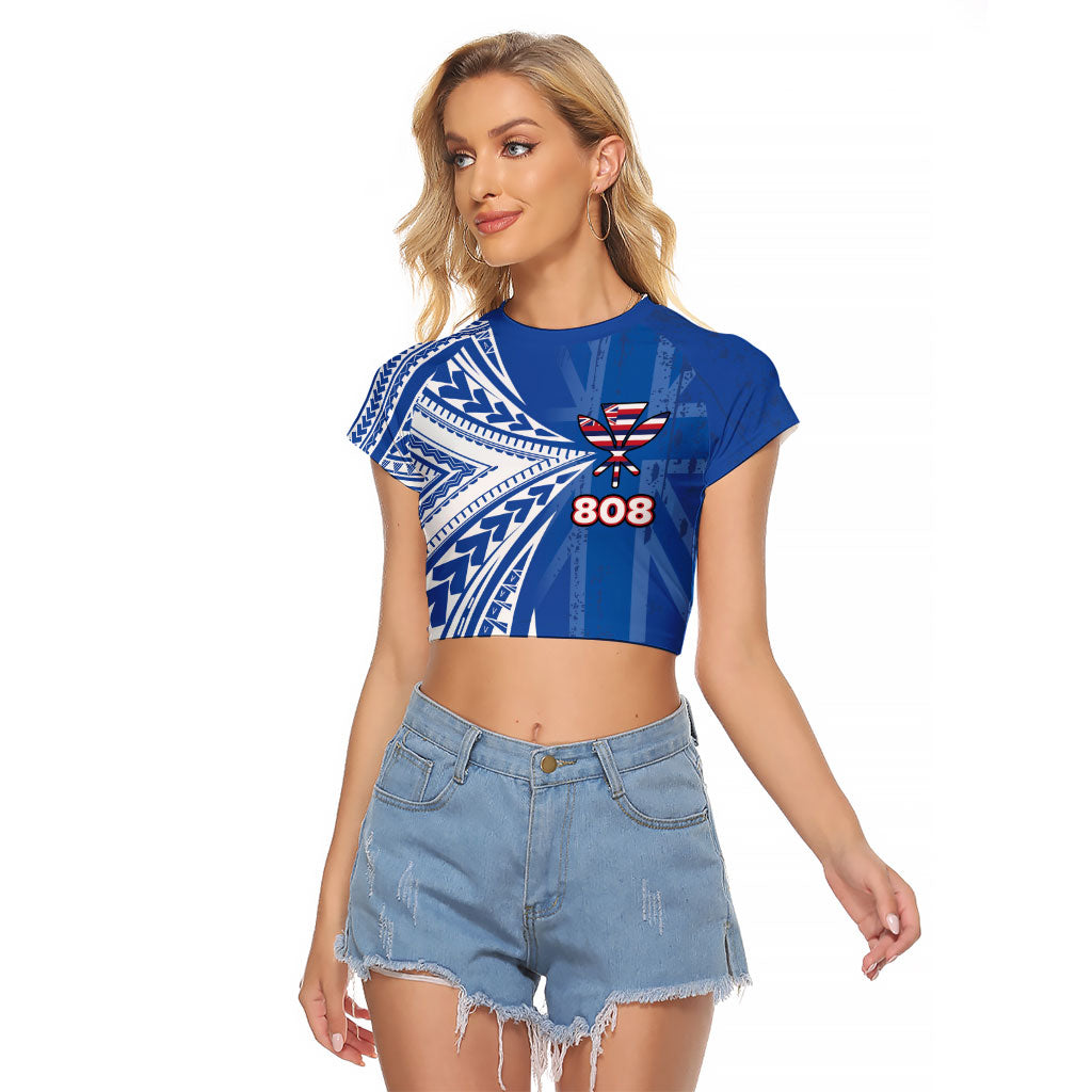 Personalised Hawaii 808 Raglan Cropped T Shirt Unique Style LT05 Female Blue - Polynesian Pride