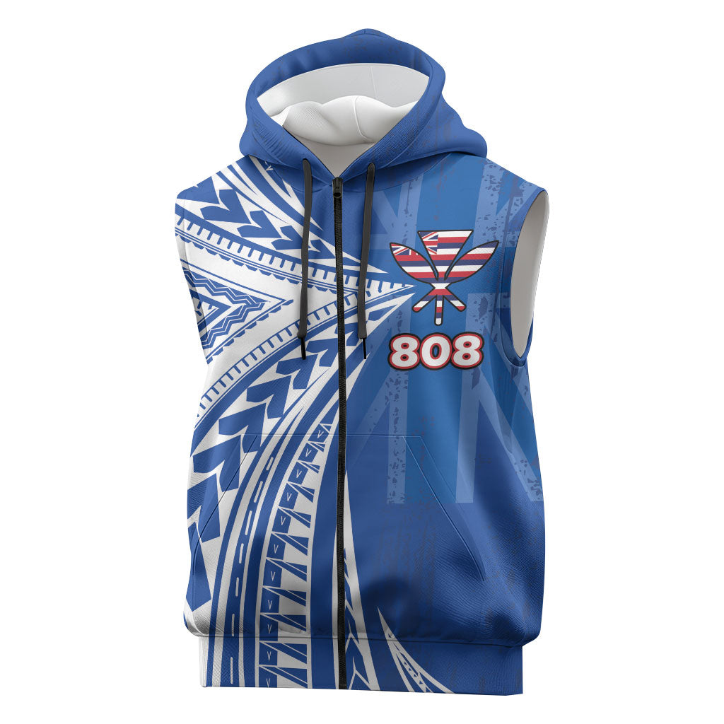 Personalised Hawaii 808 Sleeveless Zip Hoodie Unique Style LT05 Blue - Polynesian Pride