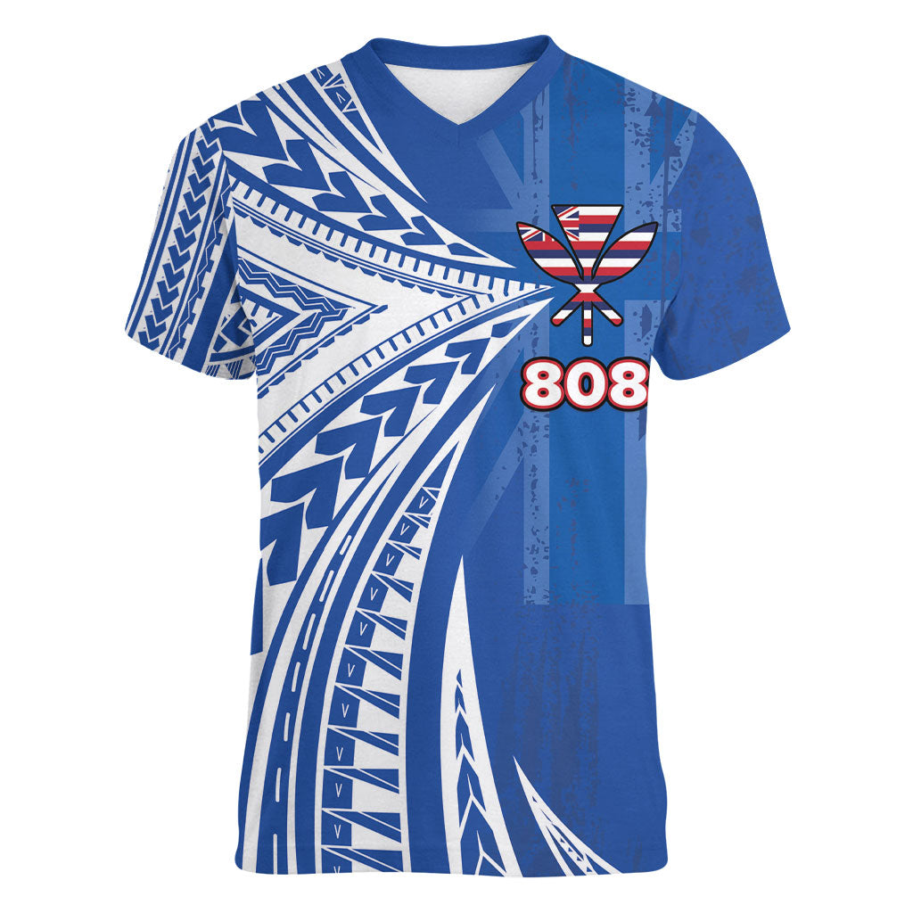 Personalised Hawaii 808 Women V-Neck T-Shirt Unique Style LT05 Female Blue - Polynesian Pride