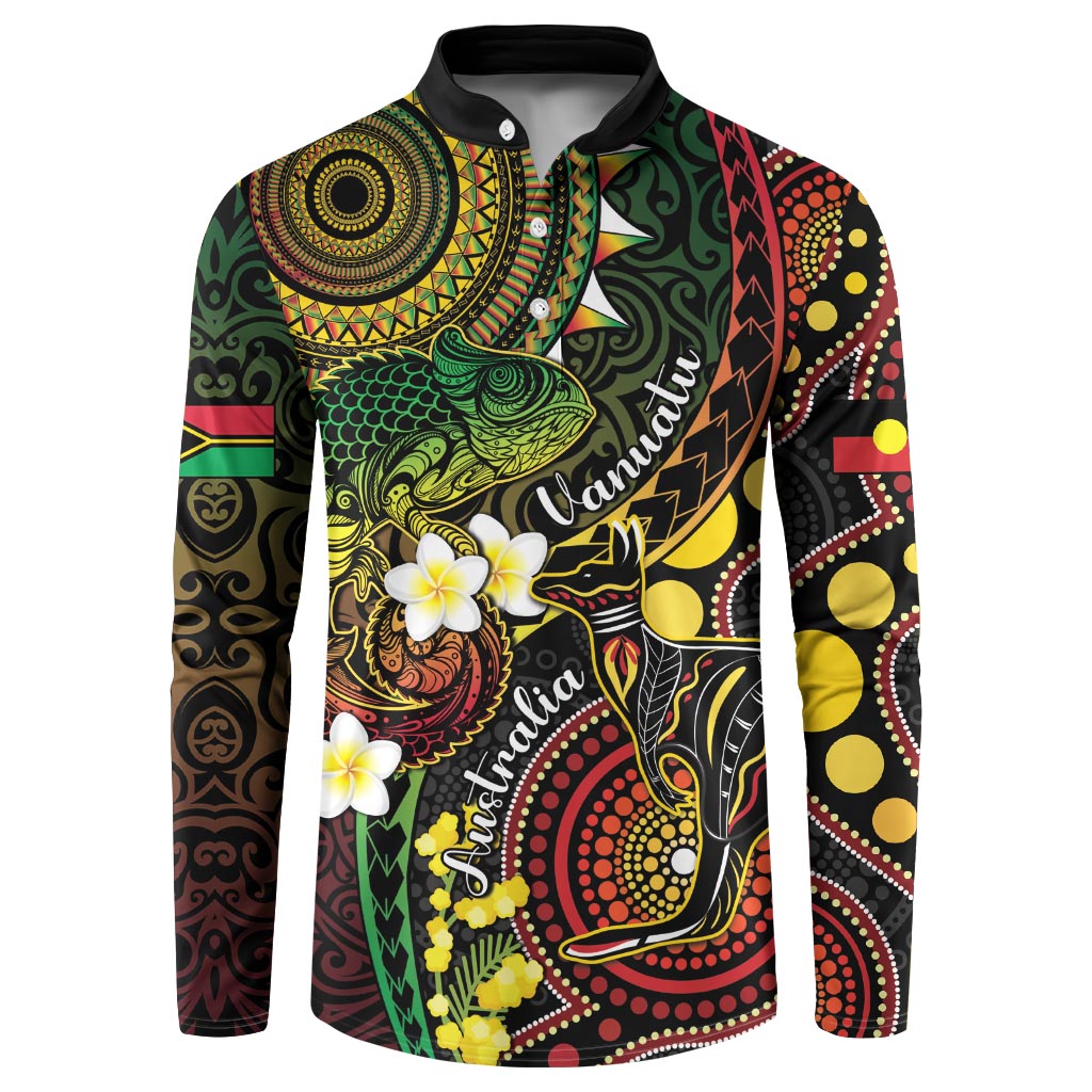 Vanuatu And Australia Aboriginal Button Sweatshirt Iguana And Kangaroo Together LT05 Black - Polynesian Pride