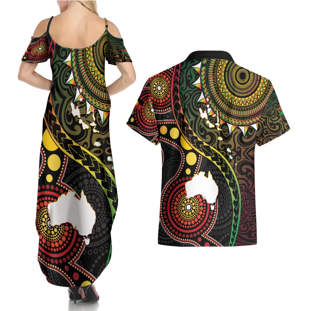 Vanuatu And Australia Aboriginal Couples Matching Summer Maxi Dress and Hawaiian Shirt Iguana And Kangaroo Together LT05 - Polynesian Pride