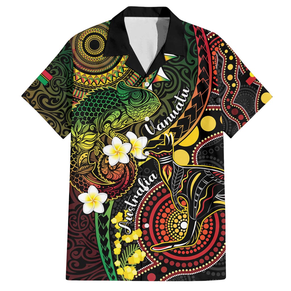 Vanuatu And Australia Aboriginal Family Matching Long Sleeve Bodycon Dress and Hawaiian Shirt Iguana And Kangaroo Together LT05 Dad's Shirt - Short Sleeve Black - Polynesian Pride
