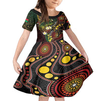 Vanuatu And Australia Aboriginal Family Matching Off Shoulder Maxi Dress and Hawaiian Shirt Iguana And Kangaroo Together LT05 Daughter's Dress Black - Polynesian Pride