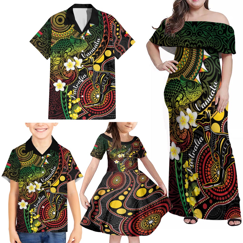 Vanuatu And Australia Aboriginal Family Matching Off Shoulder Maxi Dress and Hawaiian Shirt Iguana And Kangaroo Together LT05 - Polynesian Pride
