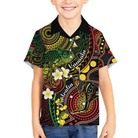 Vanuatu And Australia Aboriginal Family Matching Off Shoulder Maxi Dress and Hawaiian Shirt Iguana And Kangaroo Together LT05 Son's Shirt Black - Polynesian Pride
