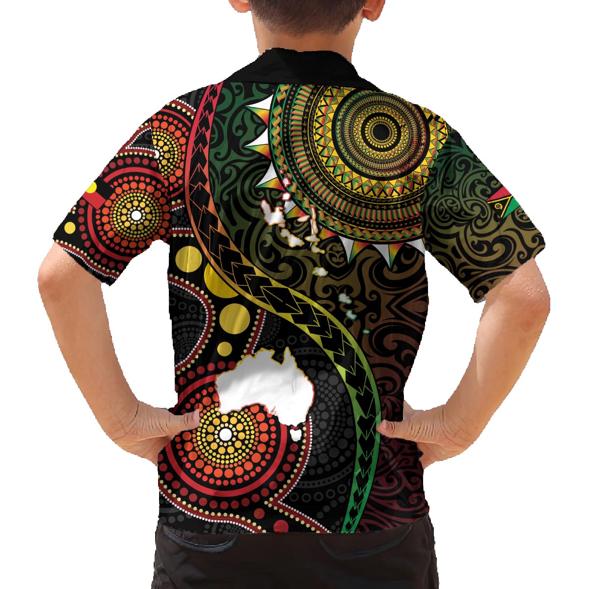 Vanuatu And Australia Aboriginal Family Matching Puletasi and Hawaiian Shirt Iguana And Kangaroo Together LT05 - Polynesian Pride