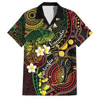 Vanuatu And Australia Aboriginal Family Matching Puletasi and Hawaiian Shirt Iguana And Kangaroo Together LT05 Dad's Shirt - Short Sleeve Black - Polynesian Pride