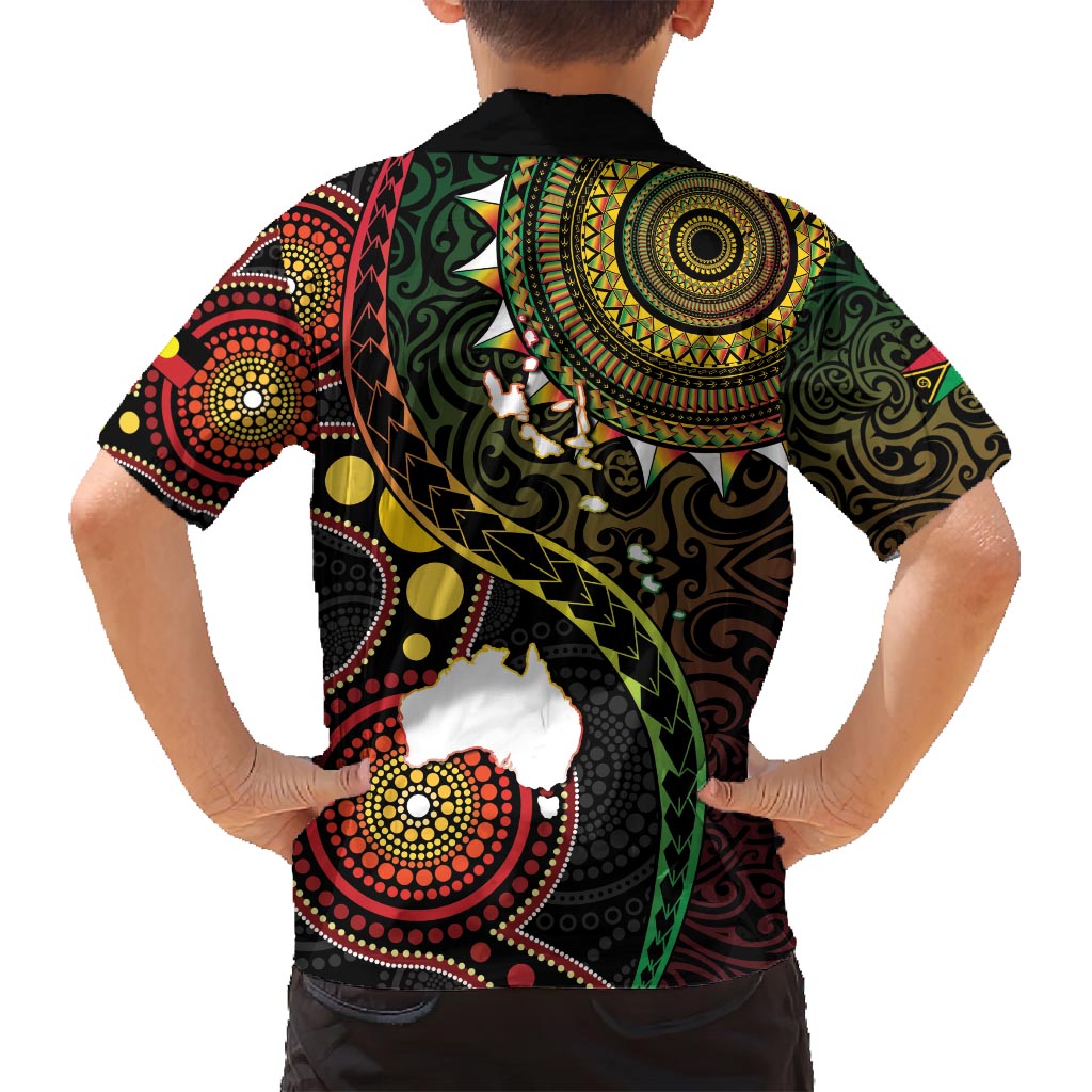 Vanuatu And Australia Aboriginal Family Matching Summer Maxi Dress and Hawaiian Shirt Iguana And Kangaroo Together LT05 - Polynesian Pride