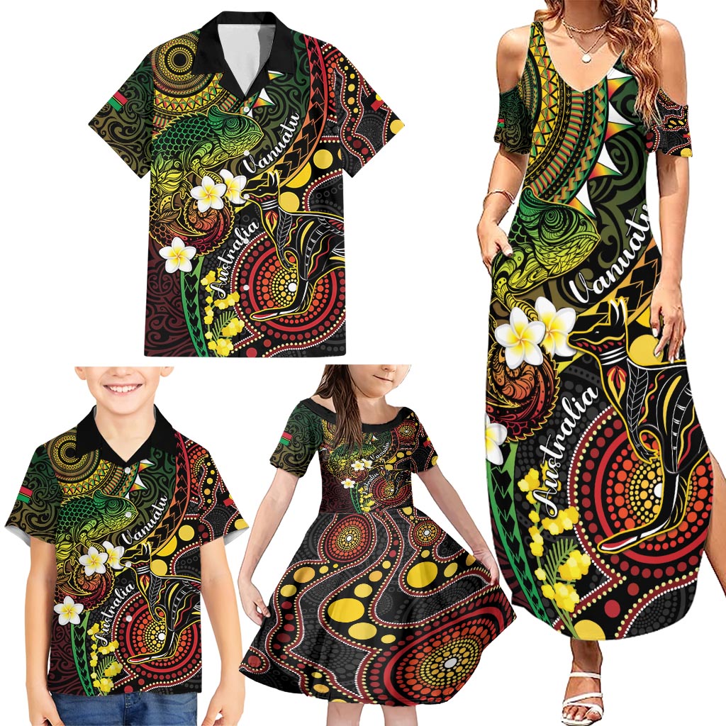 Vanuatu And Australia Aboriginal Family Matching Summer Maxi Dress and Hawaiian Shirt Iguana And Kangaroo Together LT05 - Polynesian Pride