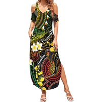Vanuatu And Australia Aboriginal Family Matching Summer Maxi Dress and Hawaiian Shirt Iguana And Kangaroo Together LT05 Mom's Dress Black - Polynesian Pride