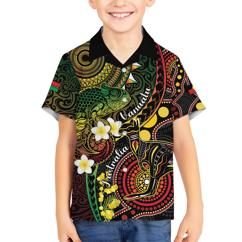 Vanuatu And Australia Aboriginal Family Matching Summer Maxi Dress and Hawaiian Shirt Iguana And Kangaroo Together LT05 Son's Shirt Black - Polynesian Pride