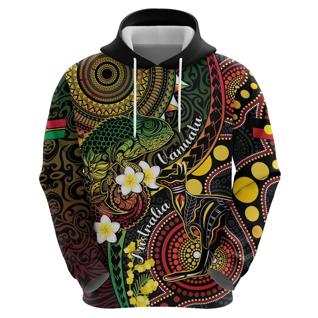 Vanuatu And Australia Aboriginal Hoodie Iguana And Kangaroo Together