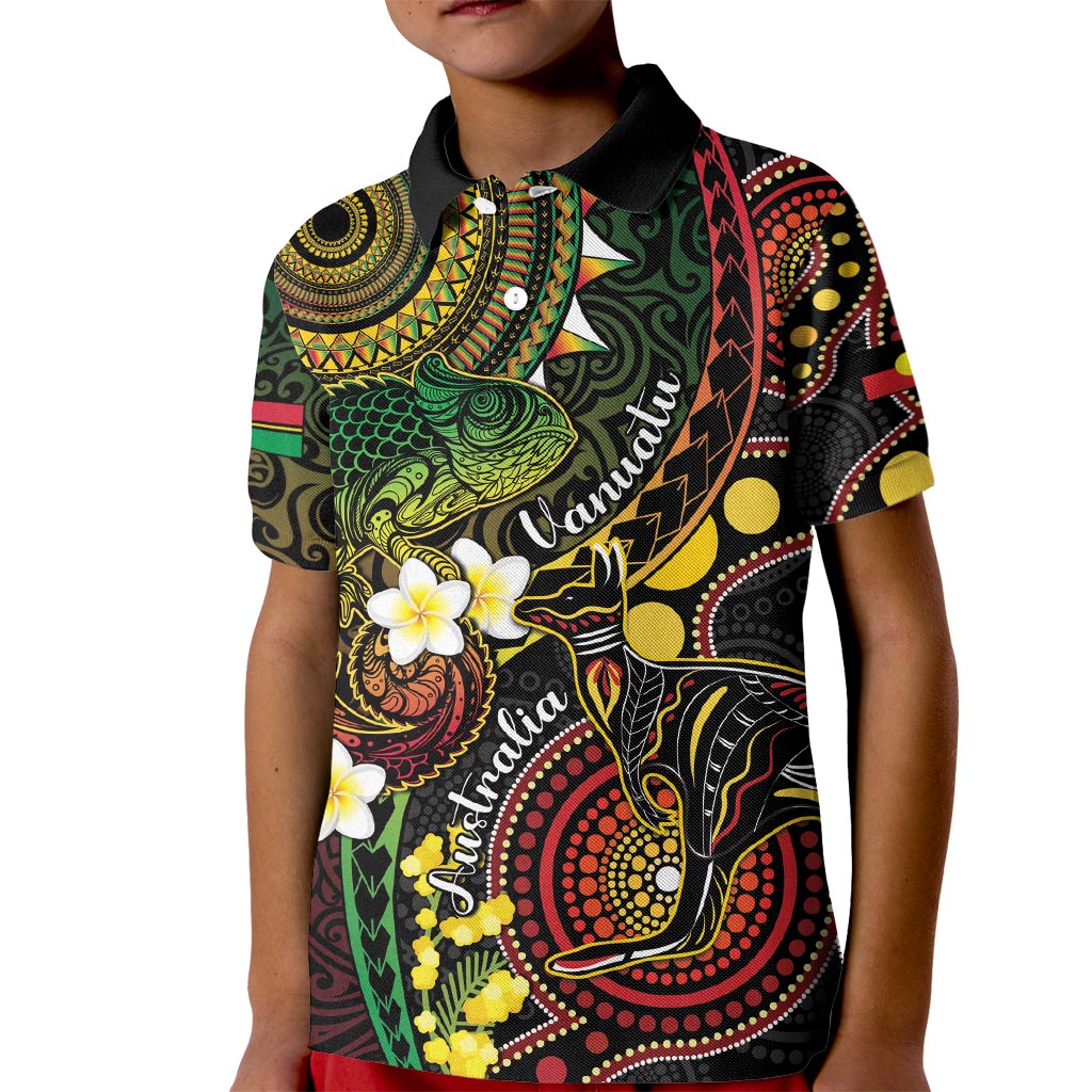 Vanuatu And Australia Aboriginal Kid Polo Shirt Iguana And Kangaroo Together