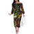 Vanuatu And Australia Aboriginal Off The Shoulder Long Sleeve Dress Iguana And Kangaroo Together