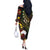 Vanuatu And Australia Aboriginal Off The Shoulder Long Sleeve Dress Iguana And Kangaroo Together