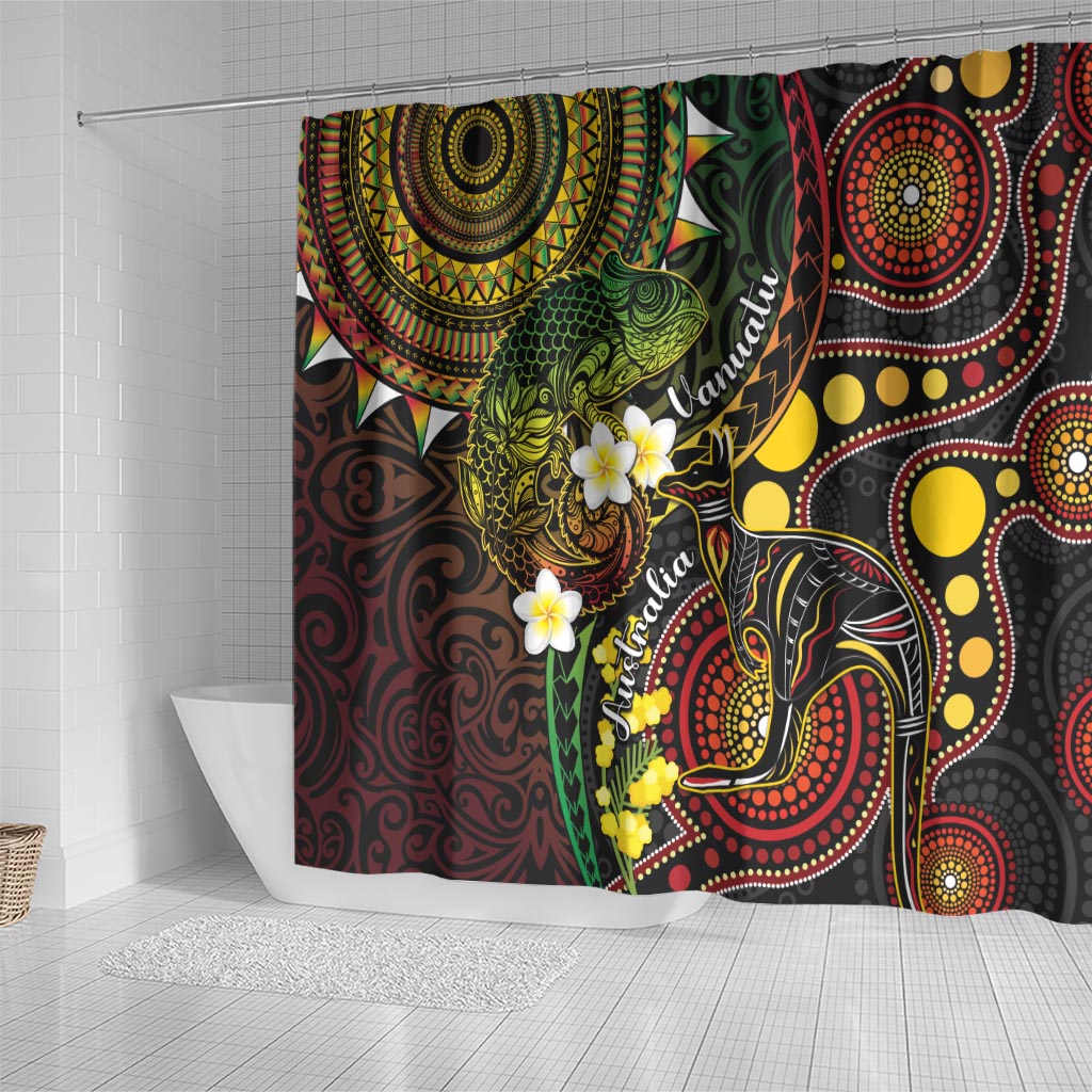Vanuatu And Australia Aboriginal Shower Curtain Iguana And Kangaroo Together