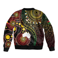 Vanuatu And Australia Aboriginal Sleeve Zip Bomber Jacket Iguana And Kangaroo Together