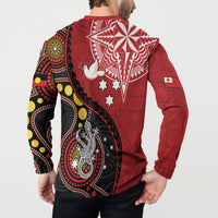 Tonga Ngatu And Australia Aboriginal Button Sweatshirt Tongan Dove And Kangaroo Together