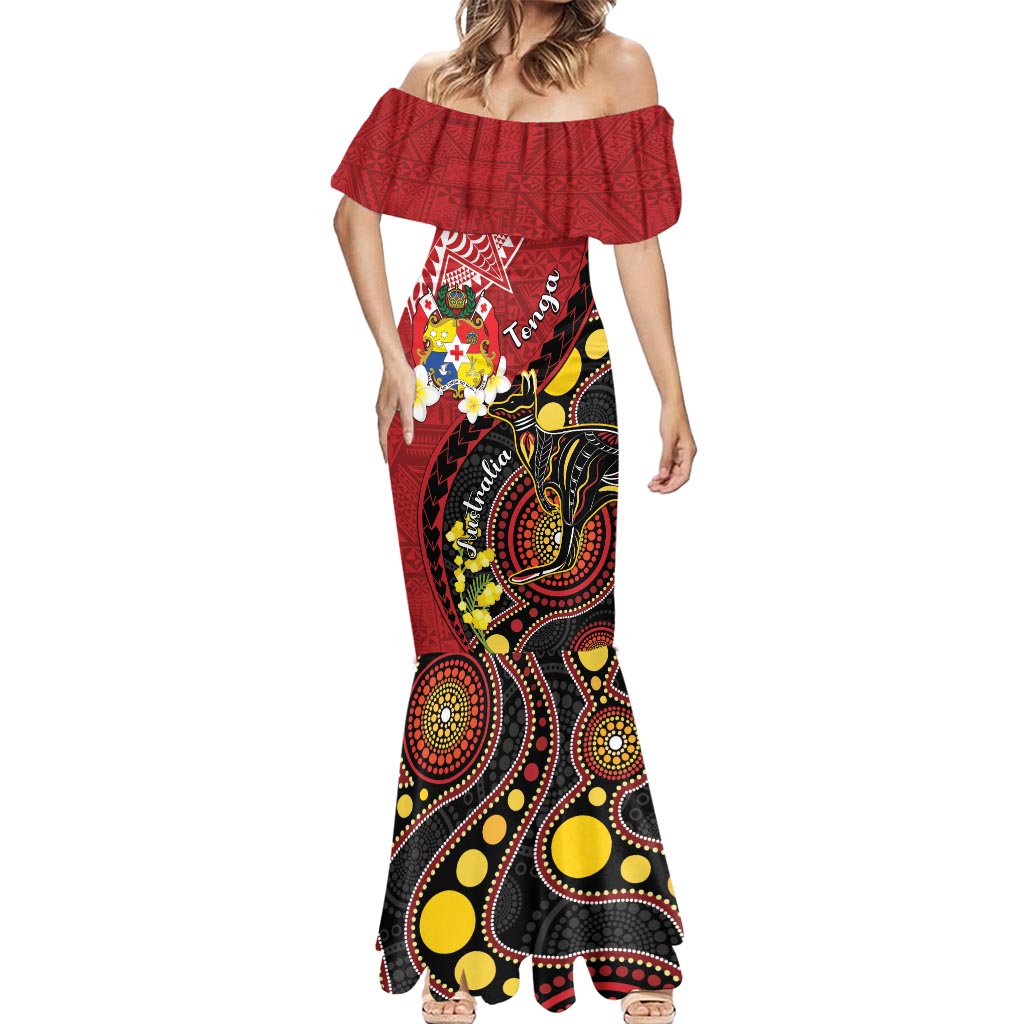 Tonga Ngatu And Australia Aboriginal Mermaid Dress Tongan Dove And Kangaroo Together
