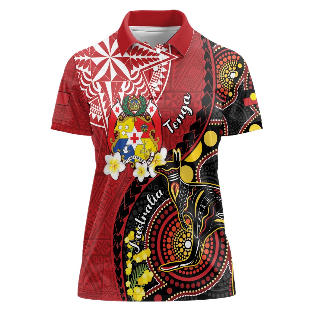 Tonga Ngatu And Australia Aboriginal Women Polo Shirt Tongan Dove And Kangaroo Together