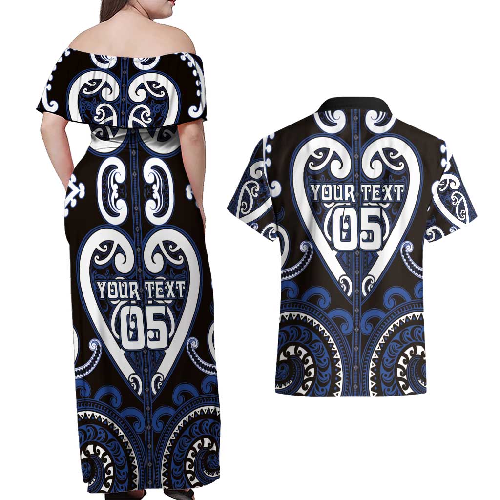 Custom Aotearoa Ngati Tuwharetoa Couples Matching Off Shoulder Maxi Dress and Hawaiian Shirt Maori Tribal Pattern