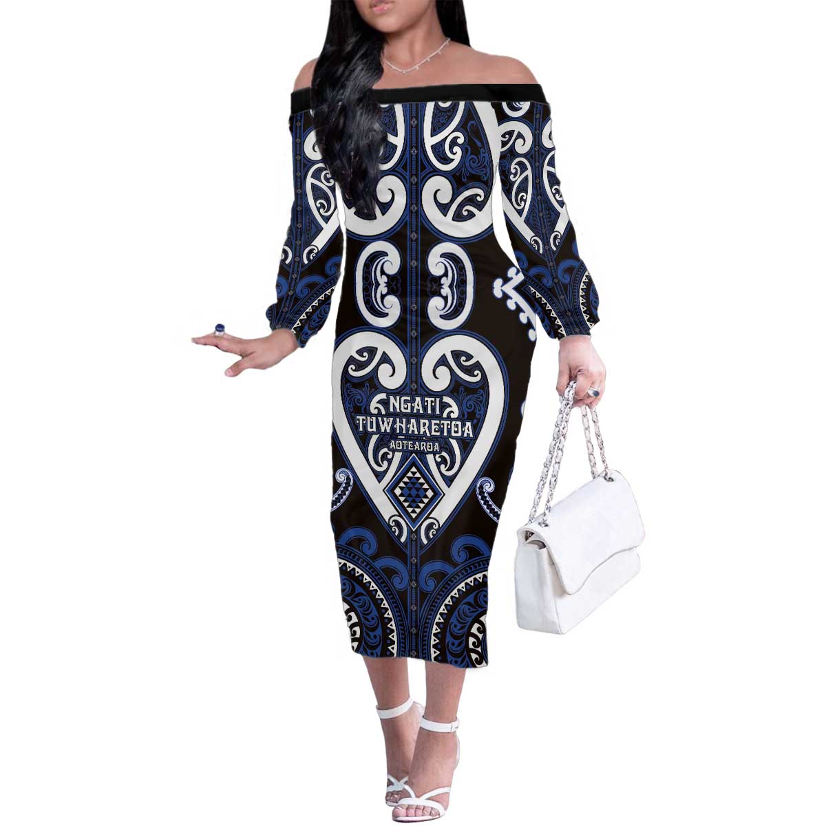 Custom Aotearoa Ngati Tuwharetoa Family Matching Off The Shoulder Long Sleeve Dress and Hawaiian Shirt Maori Tribal Pattern