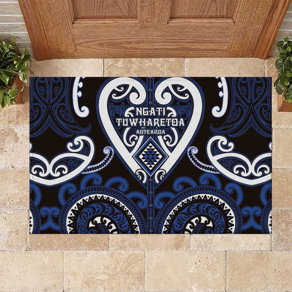 Aotearoa Ngati Tuwharetoa Rubber Doormat Maori Tribal Pattern LT05 Navy - Polynesian Pride