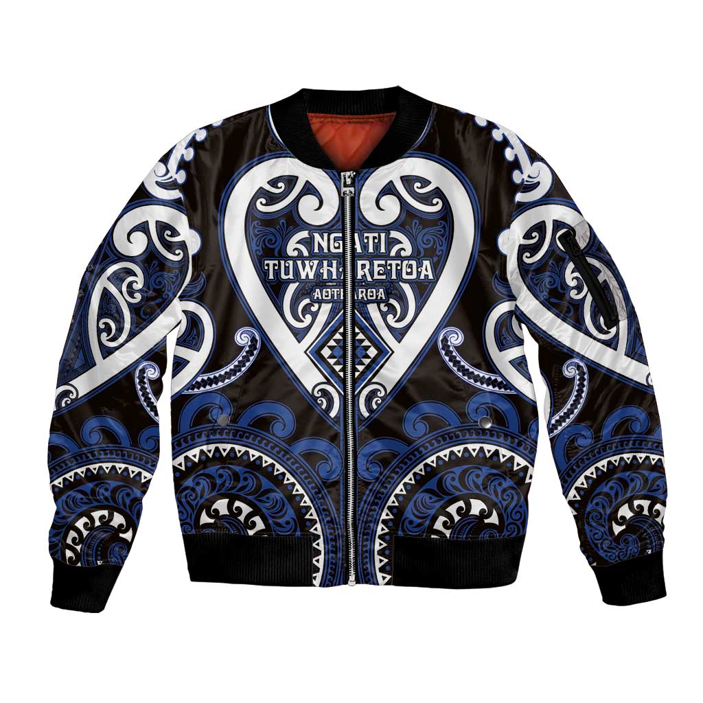 Custom Aotearoa Ngati Tuwharetoa Sleeve Zip Bomber Jacket Maori Tribal Pattern