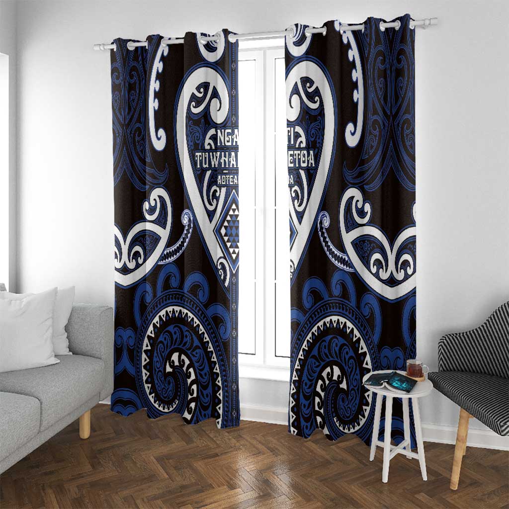 Aotearoa Ngati Tuwharetoa Window Curtain Maori Tribal Pattern LT05 With Grommets Navy - Polynesian Pride