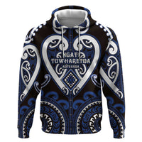Custom Aotearoa Ngati Tuwharetoa Zip Hoodie Maori Tribal Pattern LT05 Pullover Hoodie Navy - Polynesian Pride