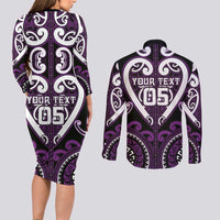 Custom Aotearoa Rangitane Couples Matching Long Sleeve Bodycon Dress and Long Sleeve Button Shirt Maori Tribal Pattern