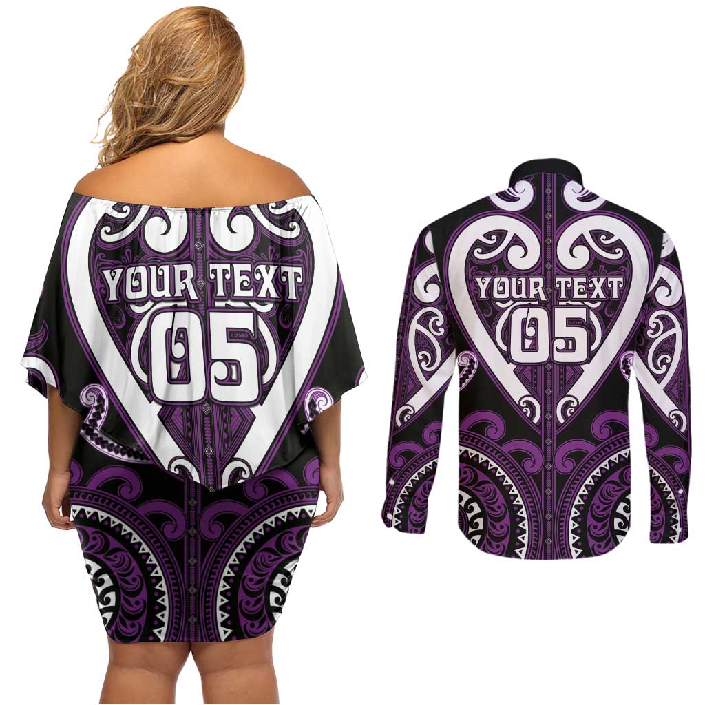 Custom Aotearoa Rangitane Couples Matching Off Shoulder Short Dress and Long Sleeve Button Shirt Maori Tribal Pattern