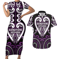 Custom Aotearoa Rangitane Couples Matching Short Sleeve Bodycon Dress and Hawaiian Shirt Maori Tribal Pattern