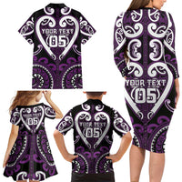 Custom Aotearoa Rangitane Family Matching Long Sleeve Bodycon Dress and Hawaiian Shirt Maori Tribal Pattern